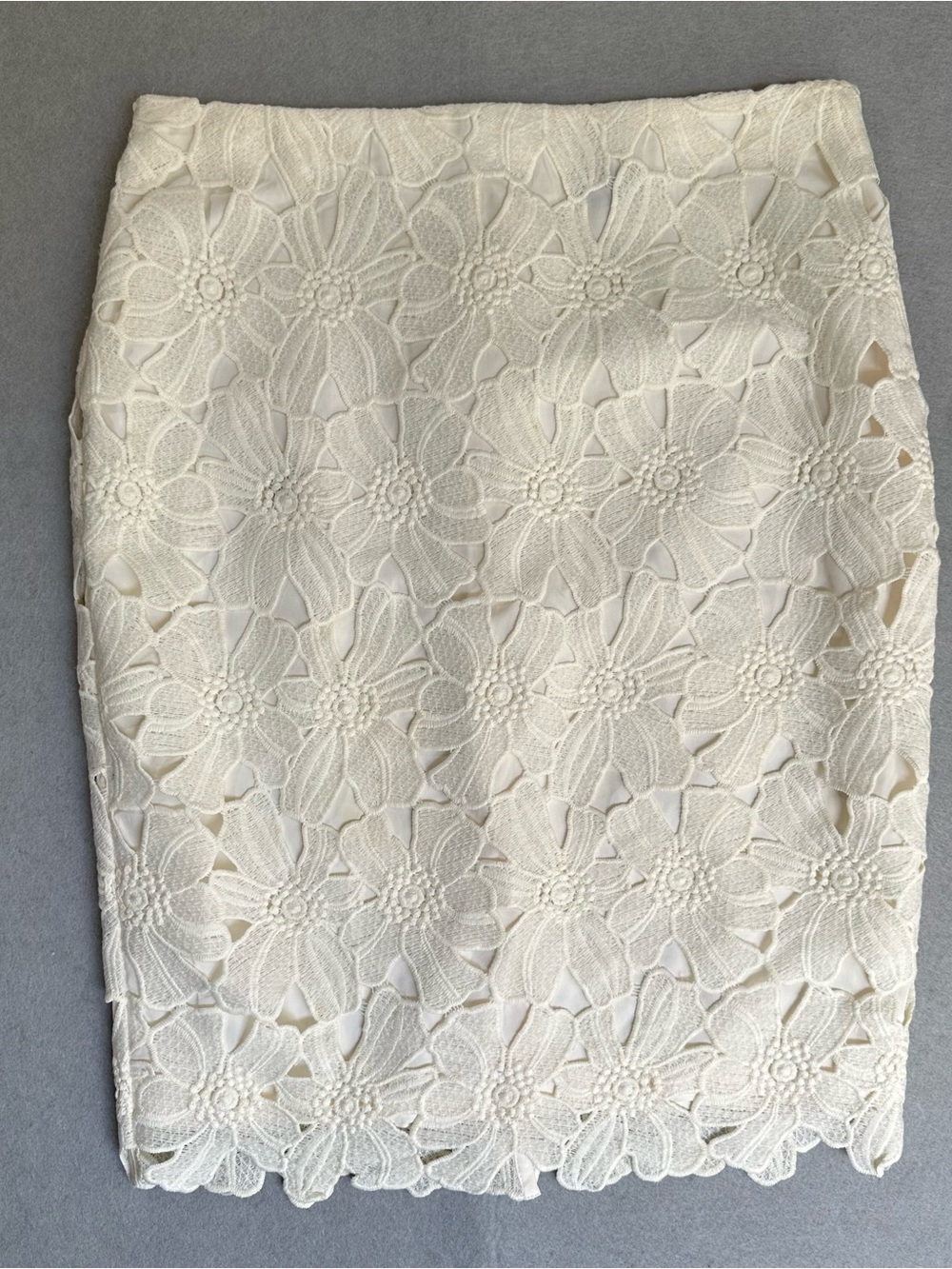 Ann Taylor Cream Floral Lace Pencil Skirt
